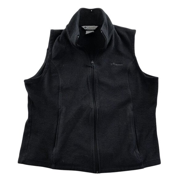 Columbia Womens Vest Jacket Large Black Fleece Full Zip Stand Collar Outdoors - Picture 1 of 13